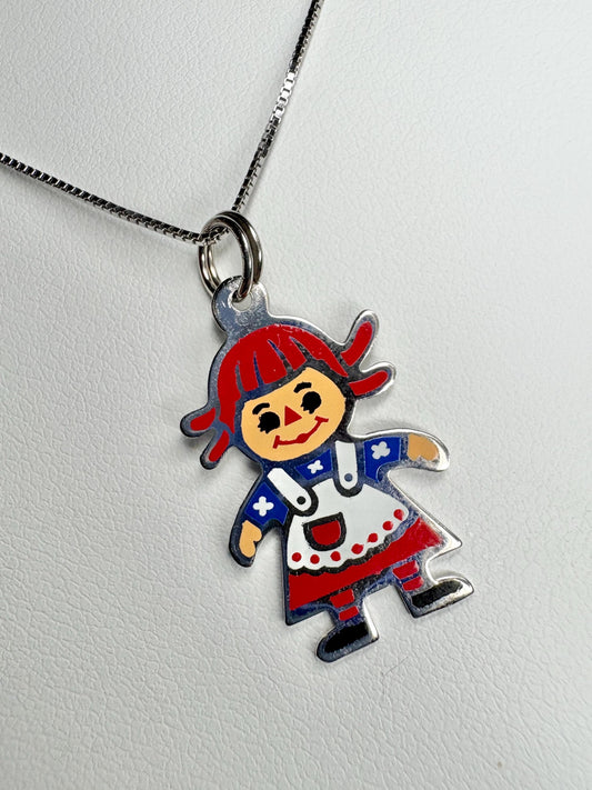 Raggedy Ann Pendant Necklace Sterling Silver 18" - NewLifeJewelryVault