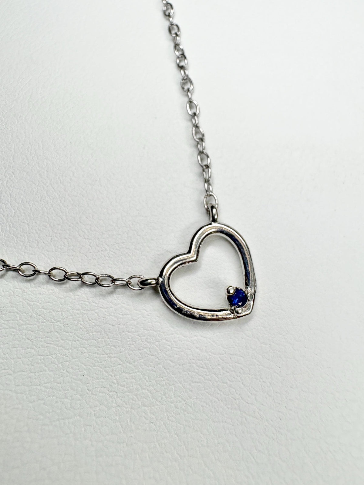 Sweet Tiny Natural Sapphire Accented Heart Necklace in Sterling Silver 18" - NewLifeJewelryVault