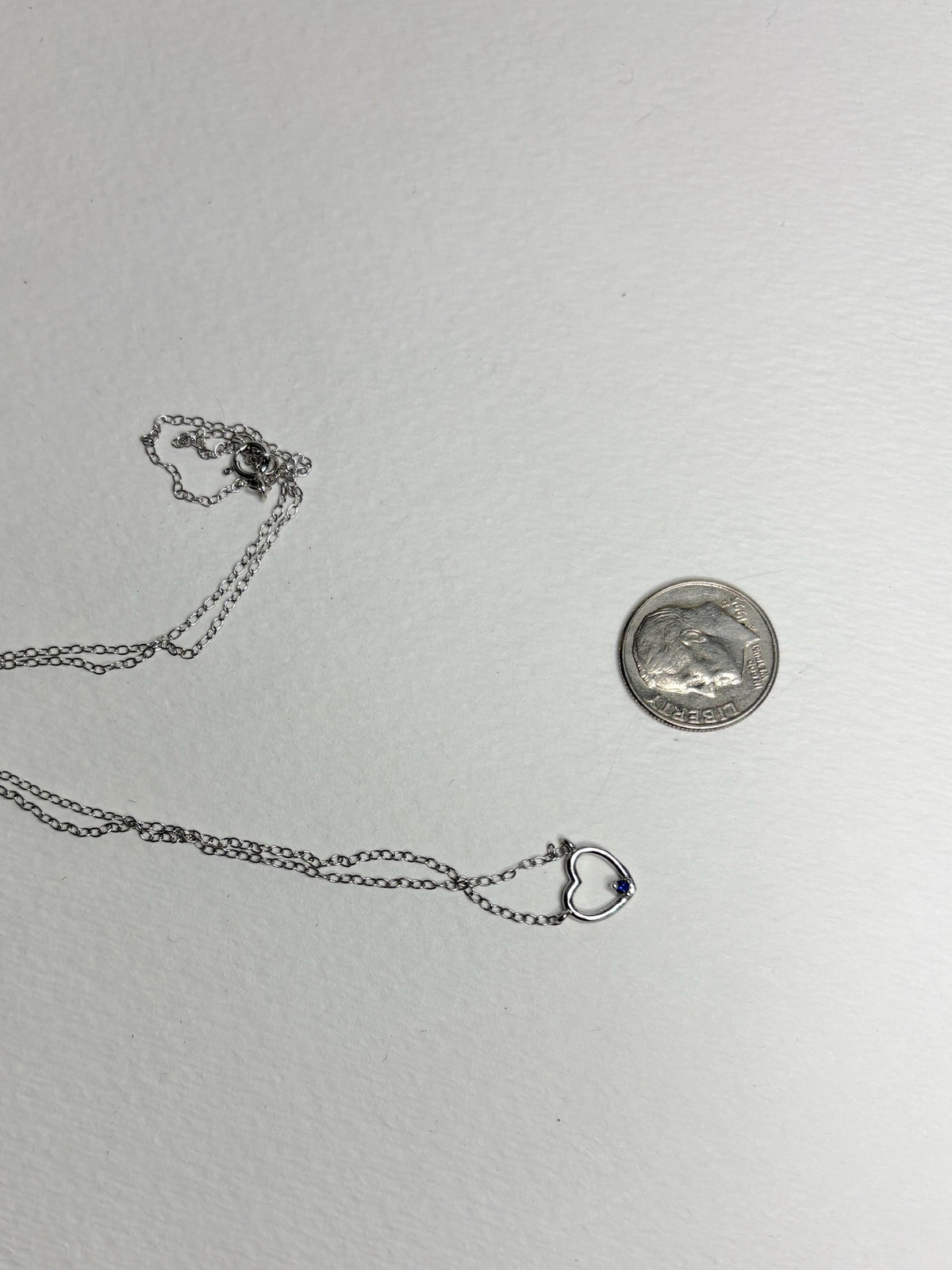 Sweet Tiny Natural Sapphire Accented Heart Necklace in Sterling Silver 18" - NewLifeJewelryVault