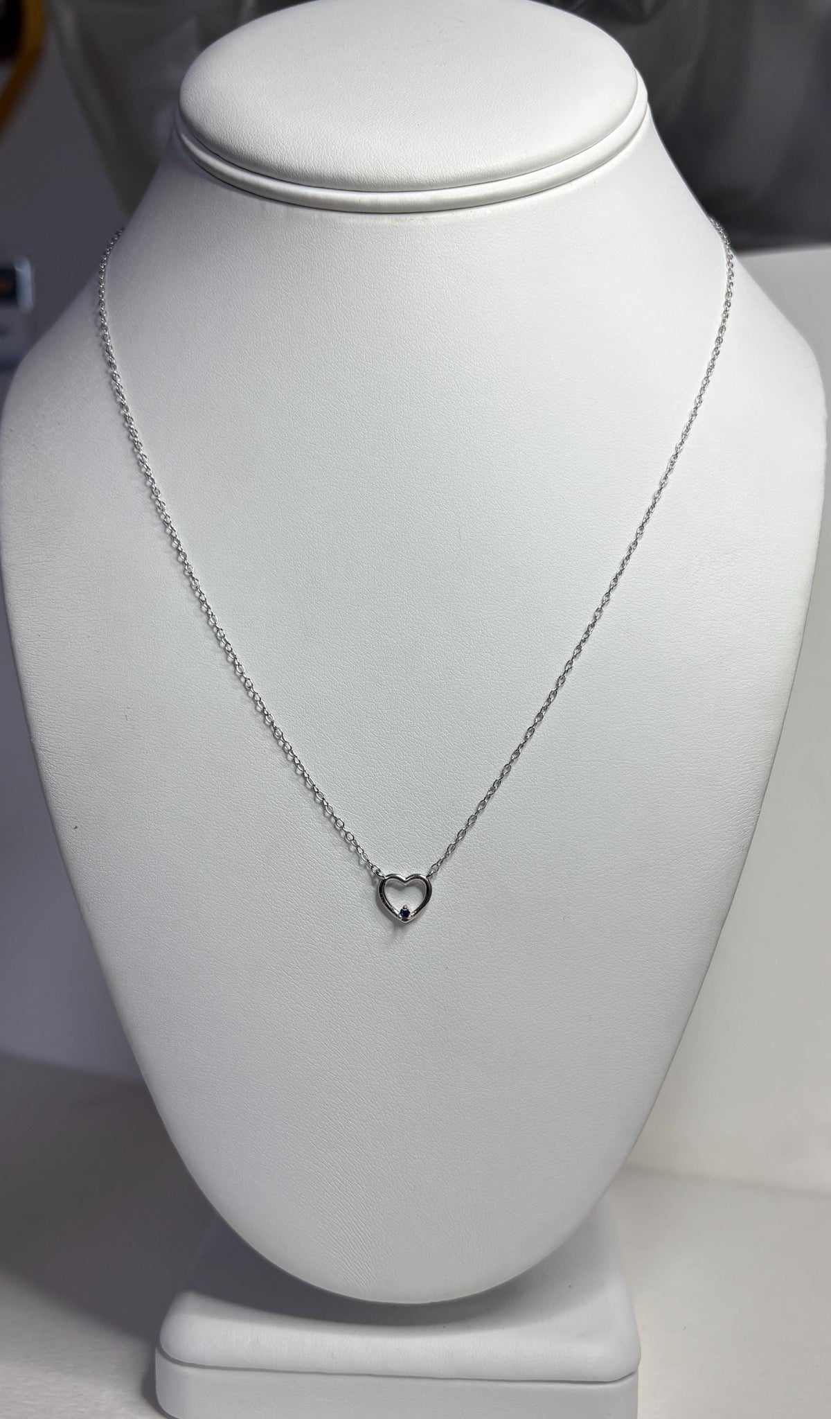Sweet Tiny Natural Sapphire Accented Heart Necklace in Sterling Silver 18" - NewLifeJewelryVault
