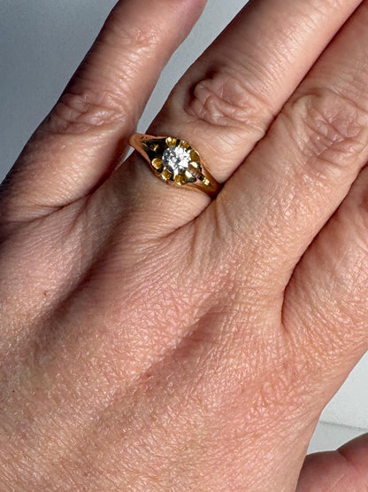 Victorian Old Mine Cut Diamond Belcher Ring Solid 18k Gold 18ct - NewLifeJewelryVault