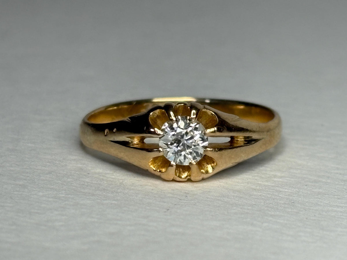 Victorian Old Mine Cut Diamond Belcher Ring Solid 18k Gold 18ct - NewLifeJewelryVault