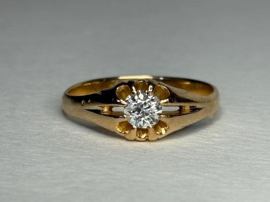 Victorian Old Mine Cut Diamond Belcher Ring Solid 18k Gold 18ct - NewLifeJewelryVault