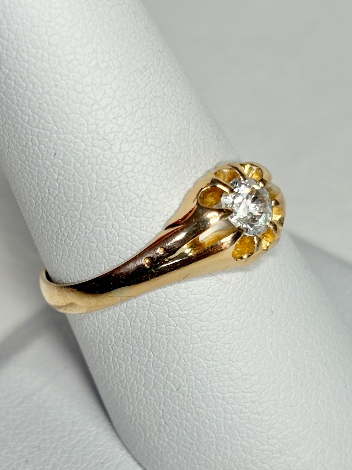 Victorian Old Mine Cut Diamond Belcher Ring Solid 18k Gold 18ct - NewLifeJewelryVault