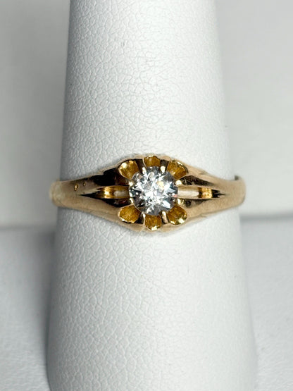 Victorian Old Mine Cut Diamond Belcher Ring Solid 18k Gold 18ct - NewLifeJewelryVault