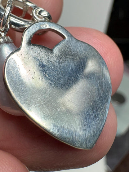 Engravable Heart with Biwa Pearl Charm Filigree Necklace Sterling Silver 23" - NewLifeJewelryVault