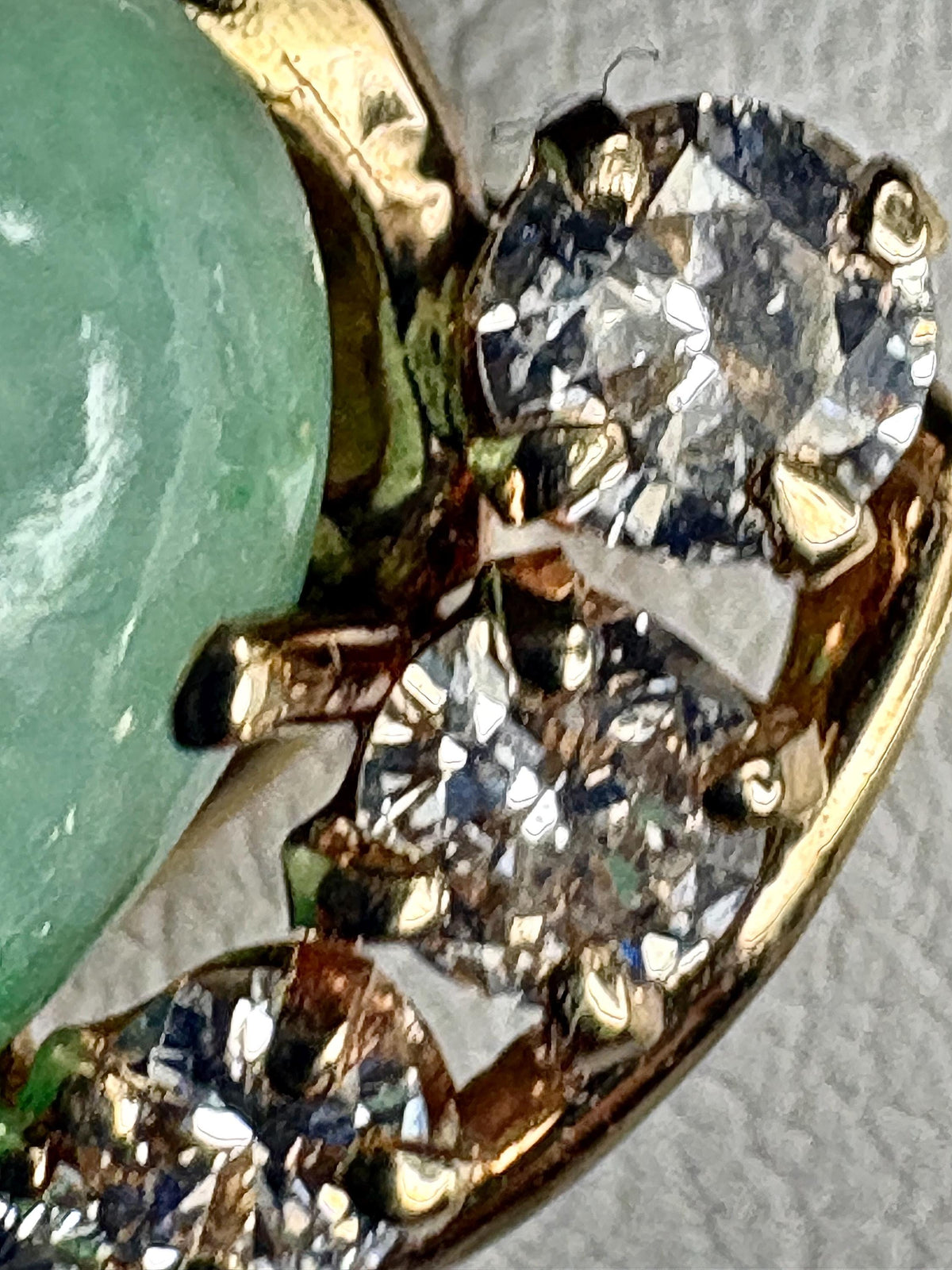 Type A Jadeite Jade and Natural Diamond Freeform Ring in Solid 14k Gold size 6.5 - NewLifeJewelryVault