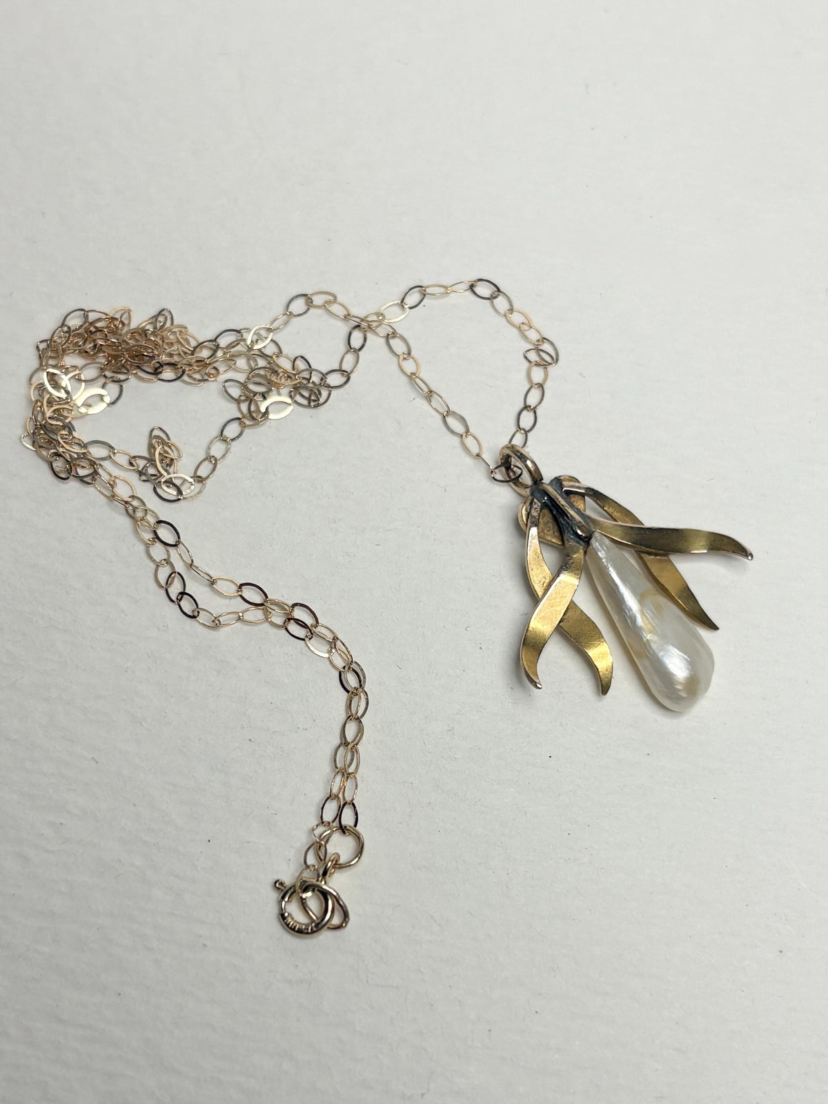 Art Nouveau Mississippi River Pearl Pendant in solid 10k Gold with Free Chain 18" - NewLifeJewelryVault