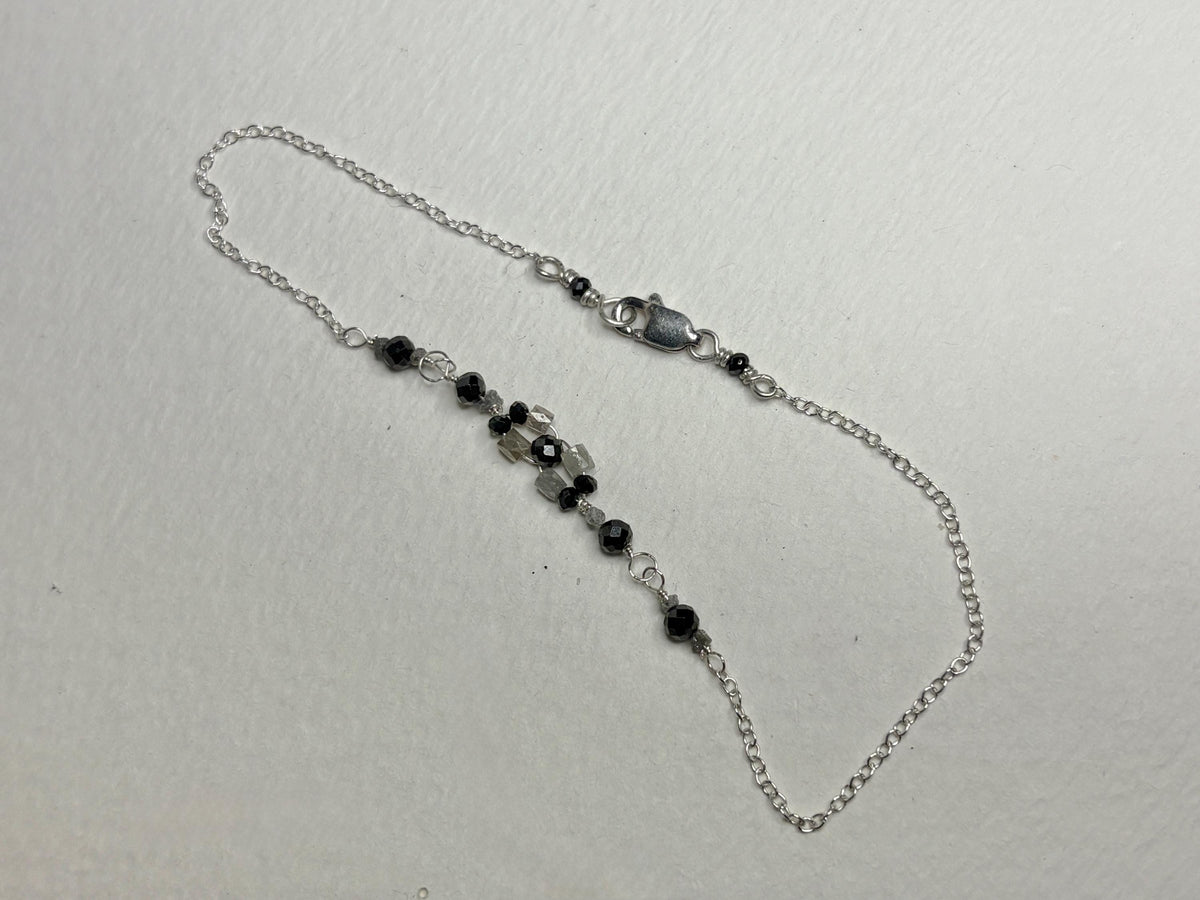 Natural Diamond Beaded Bracelet Sterling Silver Over 3ctw 8" - NewLifeJewelryVault