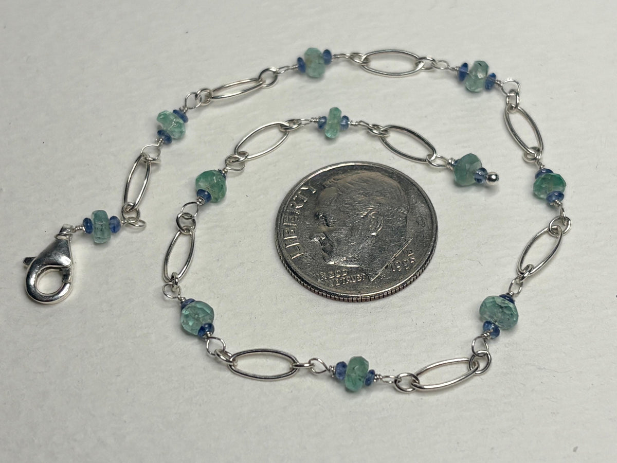 Natural Paraiba Tourmaline and Sapphire Bracelet ADJUSTABLE Sterling Silver 8.5" - NewLifeJewelryVault