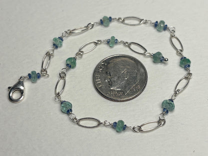 Natural Paraiba Tourmaline and Sapphire Bracelet ADJUSTABLE Sterling Silver 8.5" - NewLifeJewelryVault
