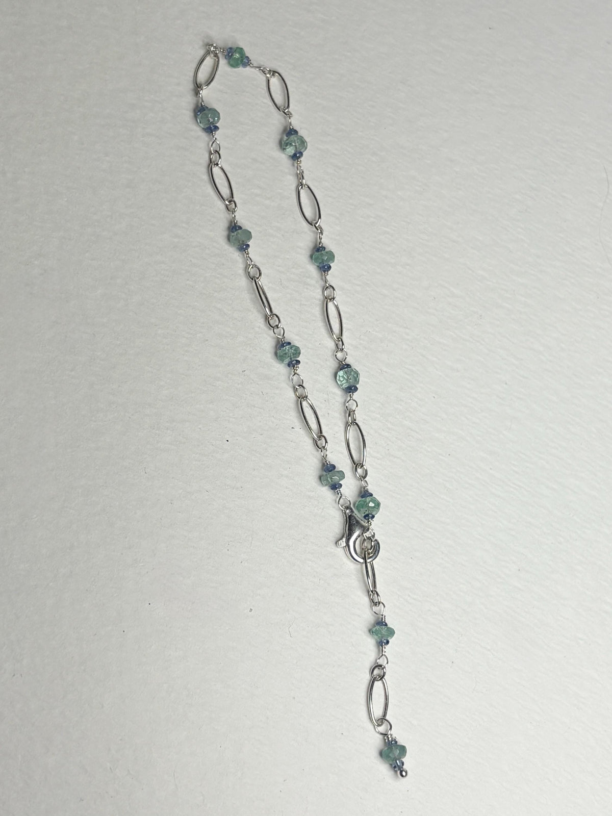 Natural Paraiba Tourmaline and Sapphire Bracelet ADJUSTABLE Sterling Silver 8.5" - NewLifeJewelryVault