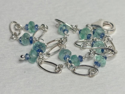 Natural Paraiba Tourmaline and Sapphire Bracelet ADJUSTABLE Sterling Silver 8.5" - NewLifeJewelryVault