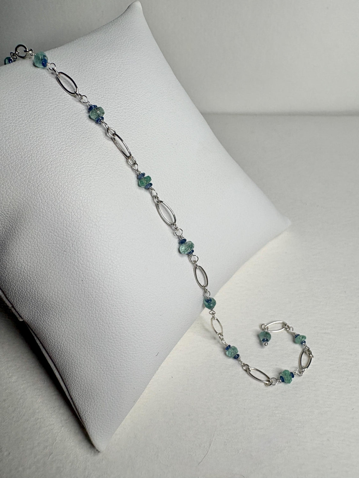 Natural Paraiba Tourmaline and Sapphire Bracelet ADJUSTABLE Sterling Silver 8.5" - NewLifeJewelryVault