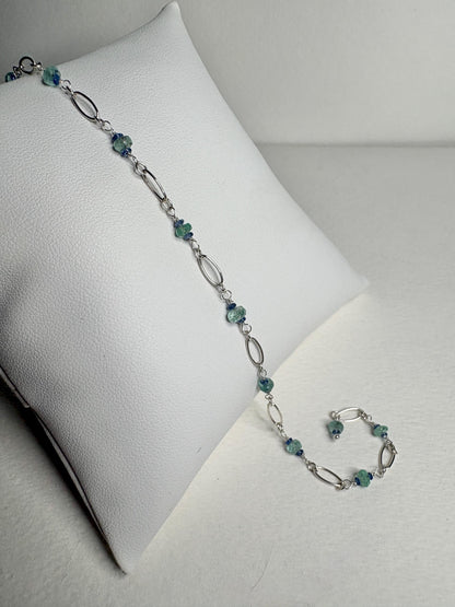 Natural Paraiba Tourmaline and Sapphire Bracelet ADJUSTABLE Sterling Silver 8.5" - NewLifeJewelryVault