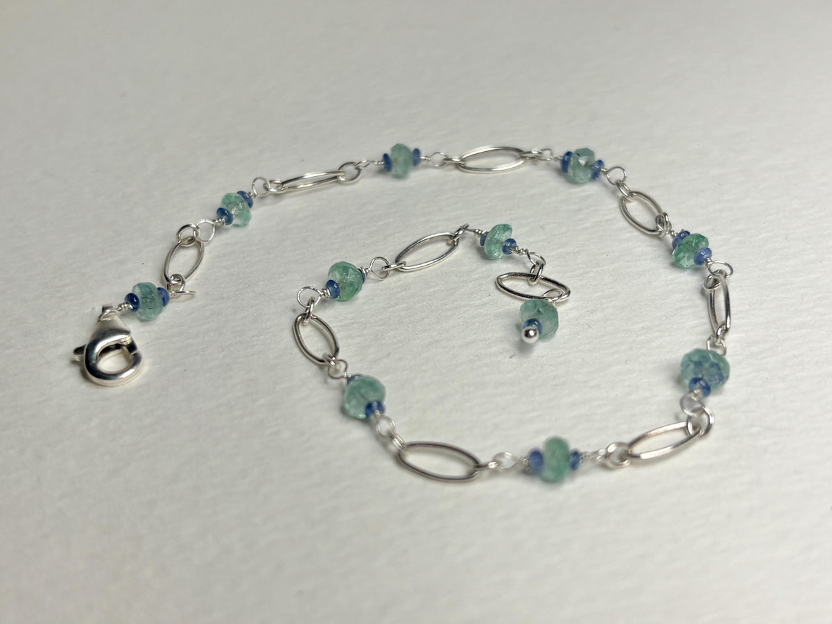 Natural Paraiba Tourmaline and Sapphire Bracelet ADJUSTABLE Sterling Silver 8.5" - NewLifeJewelryVault