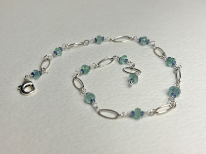 Natural Paraiba Tourmaline and Sapphire Bracelet ADJUSTABLE Sterling Silver 8.5" - NewLifeJewelryVault