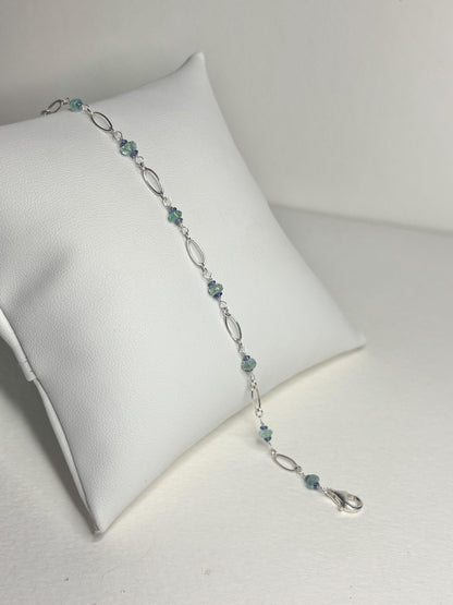 Natural Paraiba Tourmaline and Sapphire Bracelet ADJUSTABLE Sterling Silver 8.5" - NewLifeJewelryVault