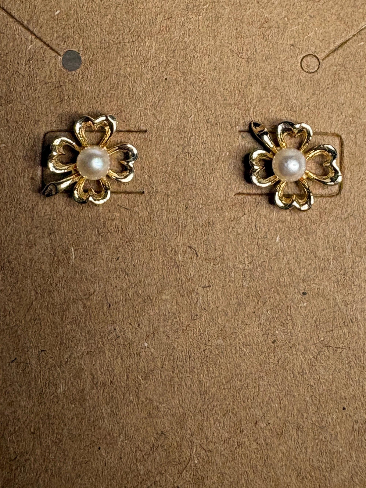 Four Leaf Clover Akoya Cultured Pearl Stud Earrings Solid 14k Gold - NewLifeJewelryVault