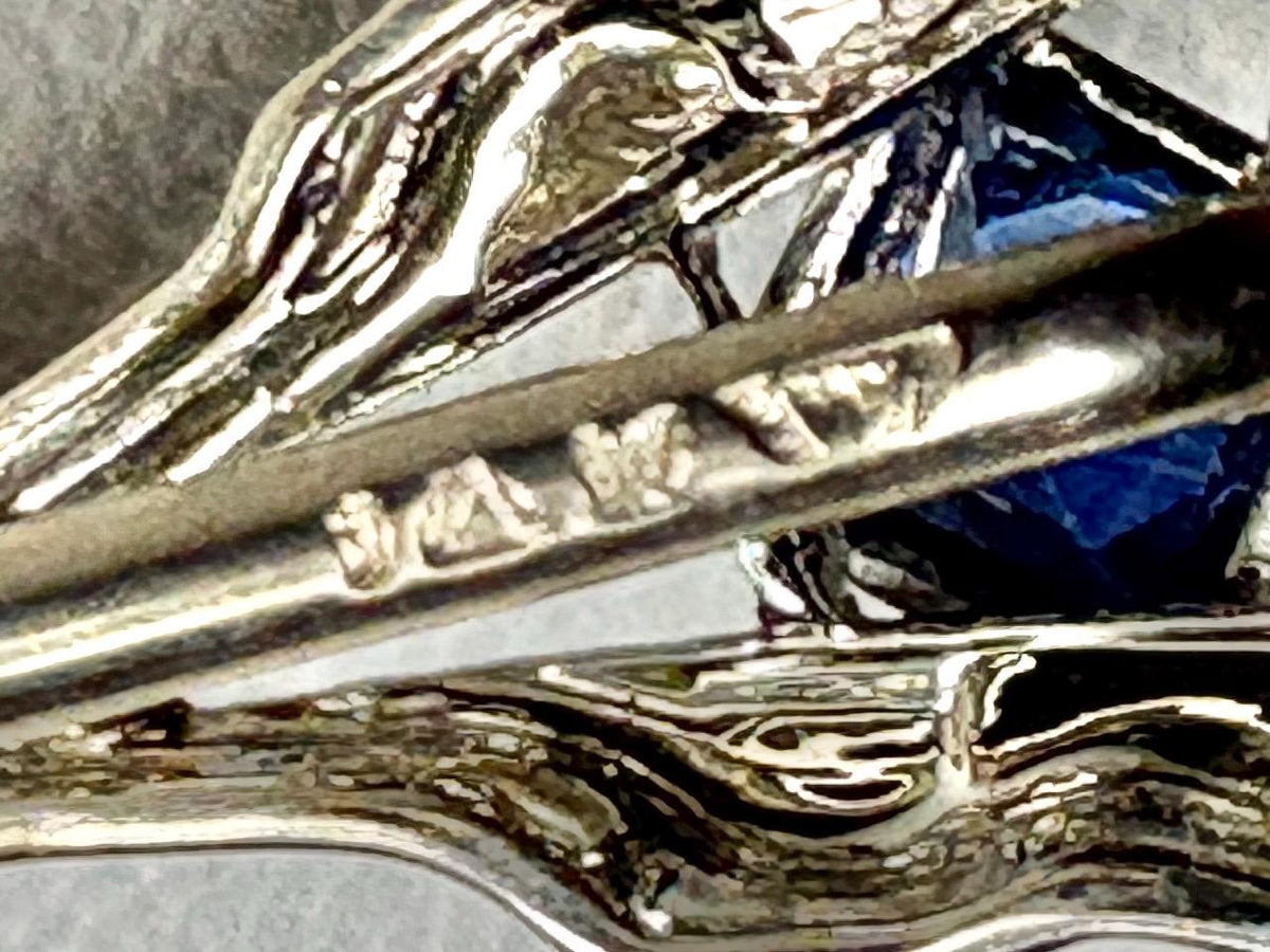 Art Deco Sapphire and Diamond Stick Hat Pin Solid 14k White Gold - NewLifeJewelryVault