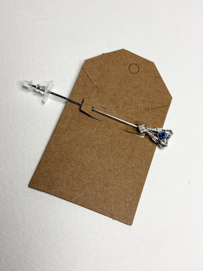 Art Deco Sapphire and Diamond Stick Hat Pin Solid 14k White Gold - NewLifeJewelryVault