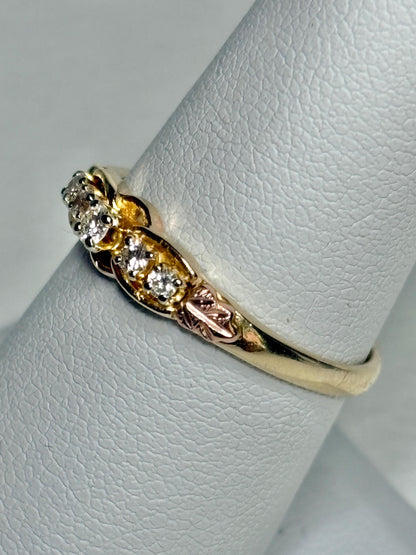 Black Hills Gold Natural 5 Diamond Ring Solid 10k Gold size 7.5 - NewLifeJewelryVault