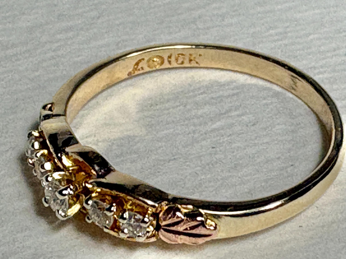 Black Hills Gold Natural 5 Diamond Ring Solid 10k Gold size 7.5 - NewLifeJewelryVault