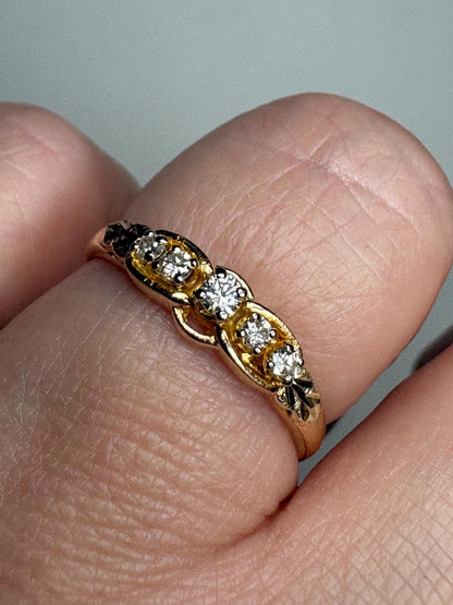 Black Hills Gold Natural 5 Diamond Ring Solid 10k Gold size 7.5 - NewLifeJewelryVault