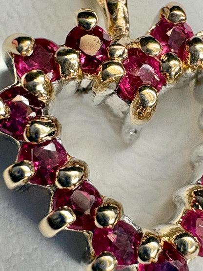 Ruby Heart Pendant Reversible with Diamond Solid 10k Gold with 9k Box Chain 18" - NewLifeJewelryVault