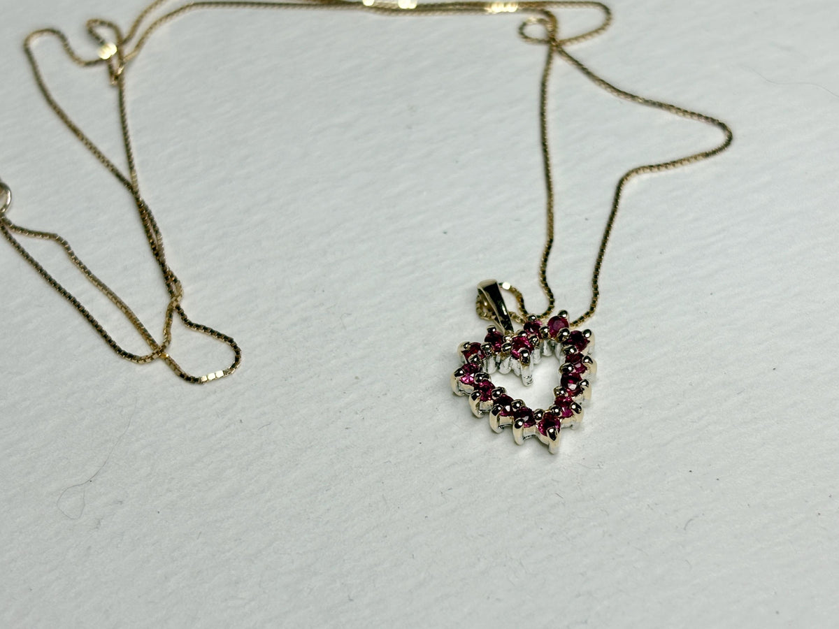 Ruby Heart Pendant Reversible with Diamond Solid 10k Gold with 9k Box Chain 18" - NewLifeJewelryVault