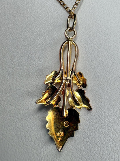 Black Hills Gold Leave Grapevine Pendant in 10k With 14k Chain 18" - NewLifeJewelryVault