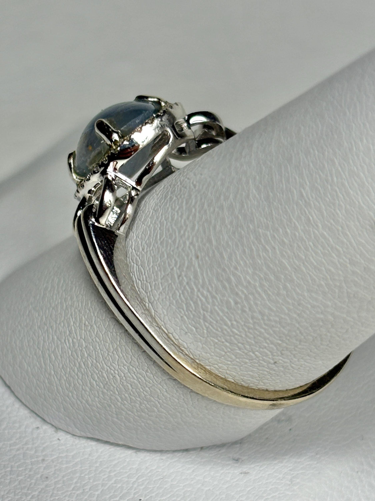 White Star Sapphire and Diamond Halo Ring Solid 14k White Gold size 9.25 - NewLifeJewelryVault