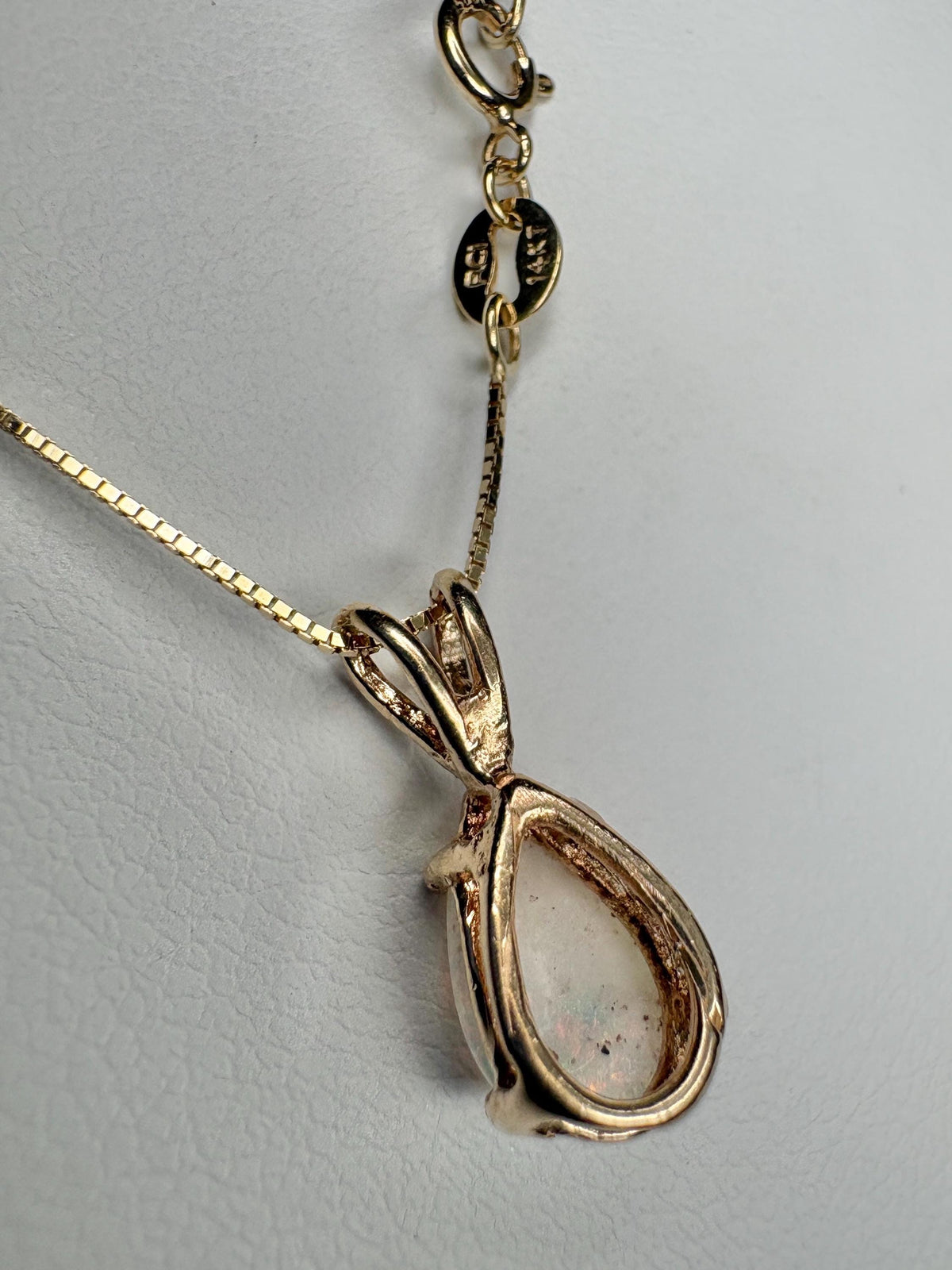 Australian Opal Solitaire Tear Drop Pearl Solitaire Pendant 10k on 14k Chain 18" - NewLifeJewelryVault