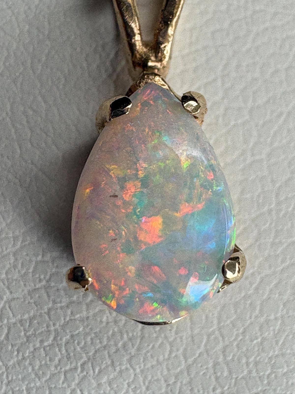 Australian Opal Solitaire Tear Drop Pearl Solitaire Pendant 10k on 14k Chain 18" - NewLifeJewelryVault