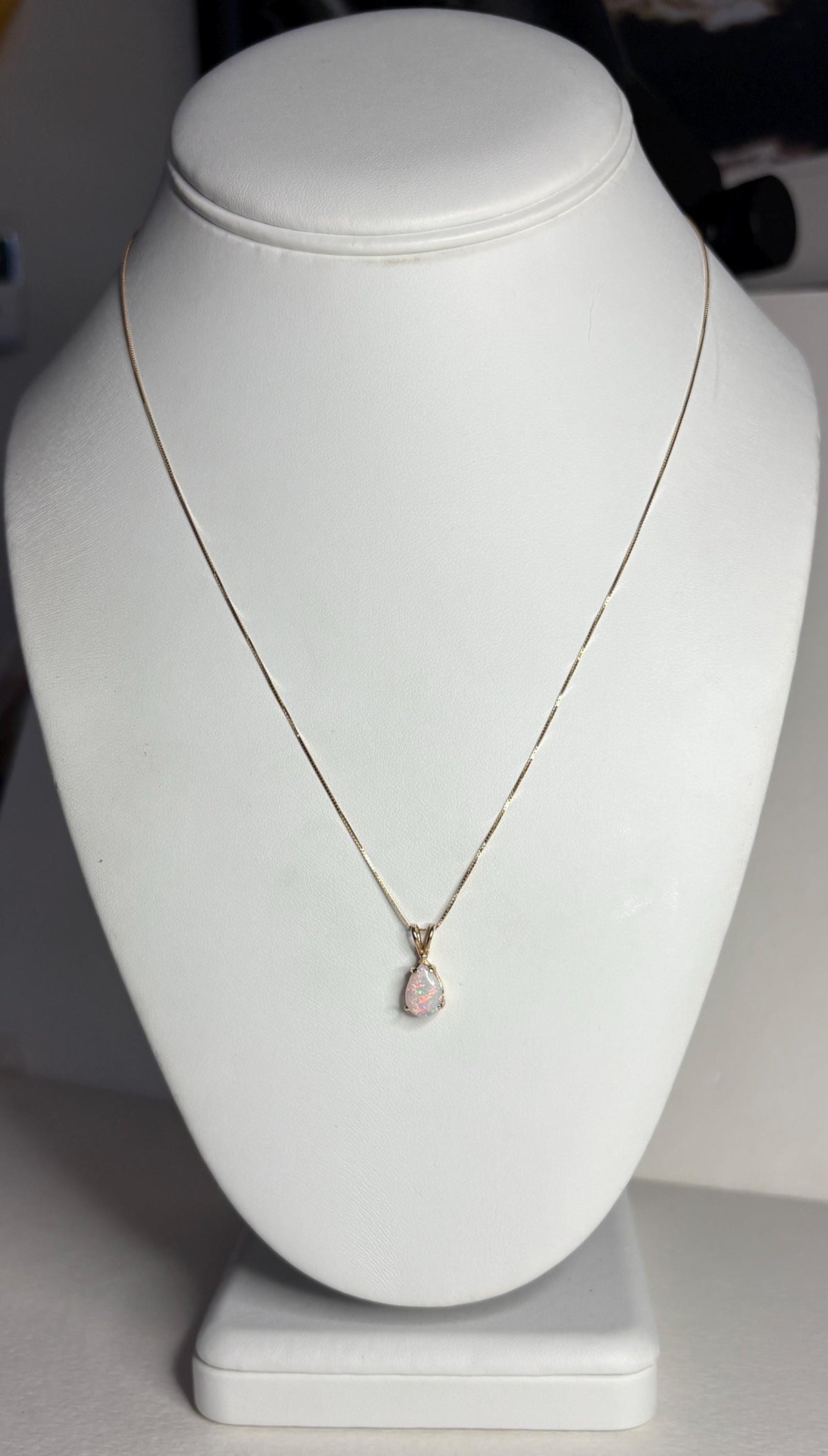 Australian Opal Solitaire Tear Drop Pearl Solitaire Pendant 10k on 14k Chain 18" - NewLifeJewelryVault