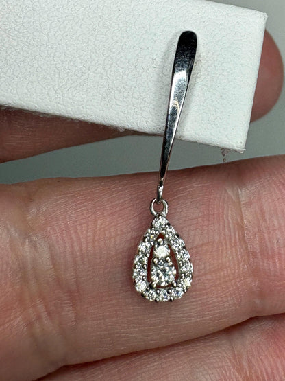 Tear Drop Dangle Drop Natural Diamond Earrings in 14k White Gold .25ctw - NewLifeJewelryVault