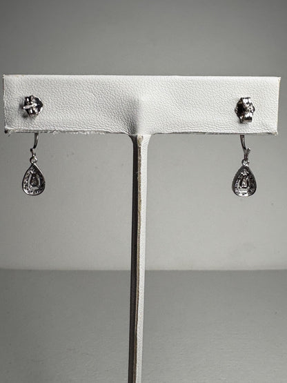 Tear Drop Dangle Drop Natural Diamond Earrings in 14k White Gold .25ctw - NewLifeJewelryVault