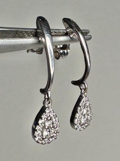 Tear Drop Dangle Drop Natural Diamond Earrings in 14k White Gold .25ctw - NewLifeJewelryVault