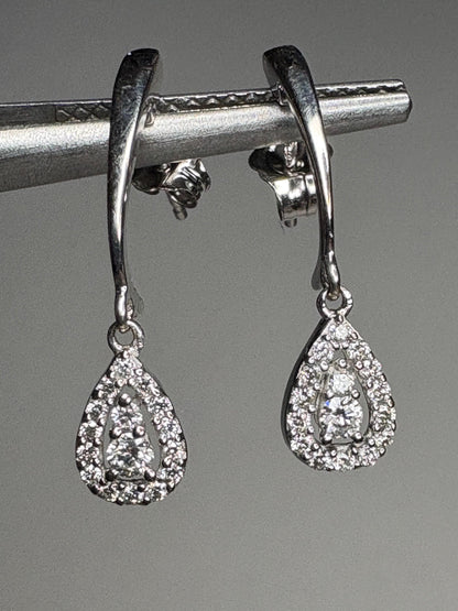 Tear Drop Dangle Drop Natural Diamond Earrings in 14k White Gold .25ctw - NewLifeJewelryVault