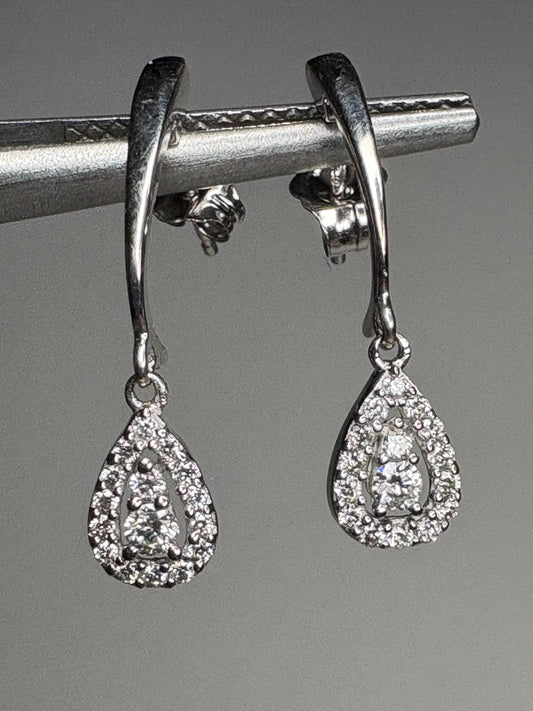 Tear Drop Dangle Drop Natural Diamond Earrings in 14k White Gold .25ctw - NewLifeJewelryVault