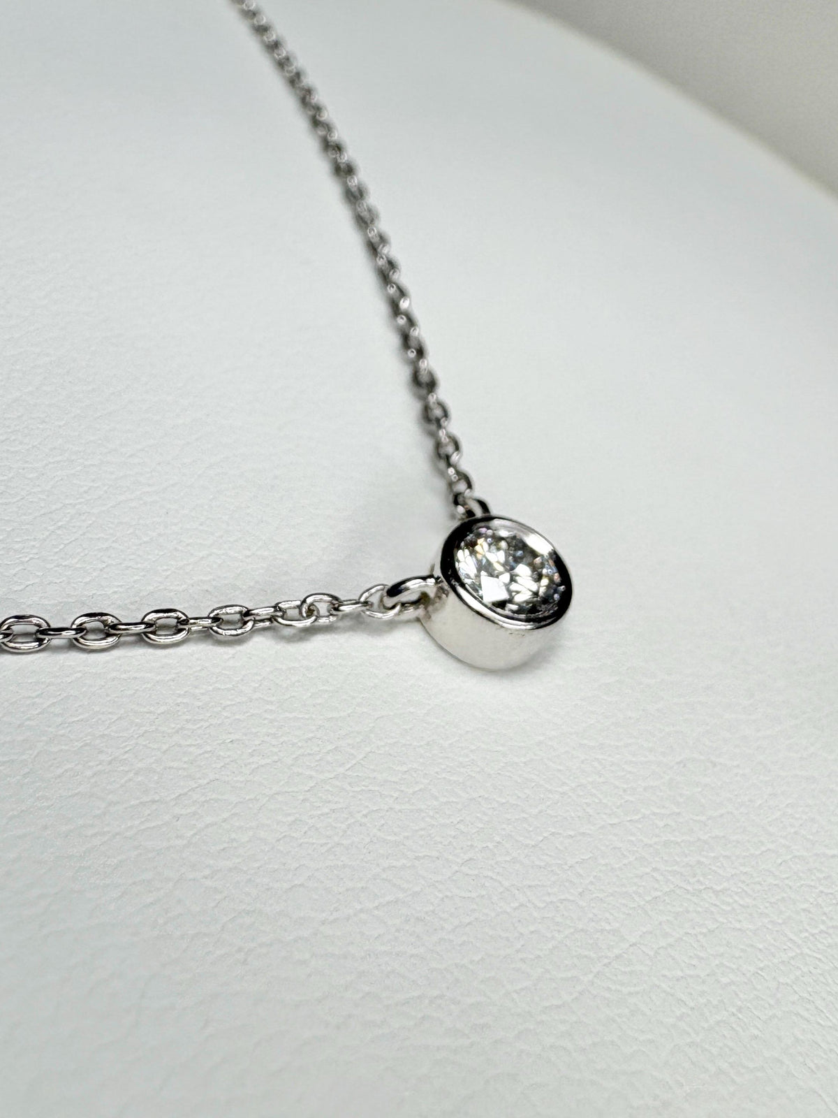 Bezel Set Diamond Pendant Necklace Sterling Silver .25ct 18" - NewLifeJewelryVault