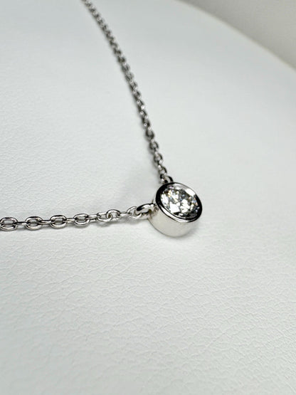 Bezel Set Diamond Pendant Necklace Sterling Silver .25ct 18" - NewLifeJewelryVault