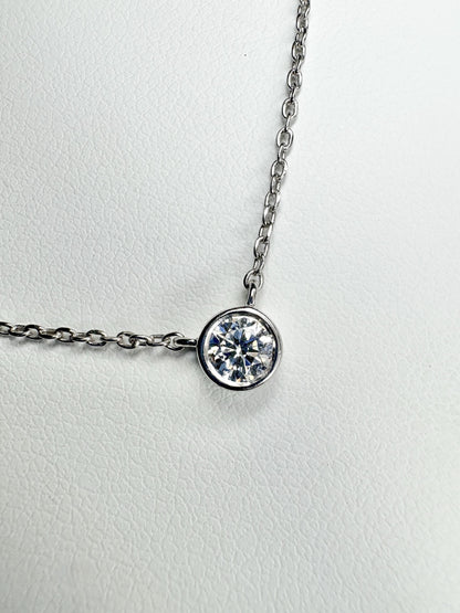 Bezel Set Diamond Pendant Necklace Sterling Silver .25ct 18" - NewLifeJewelryVault