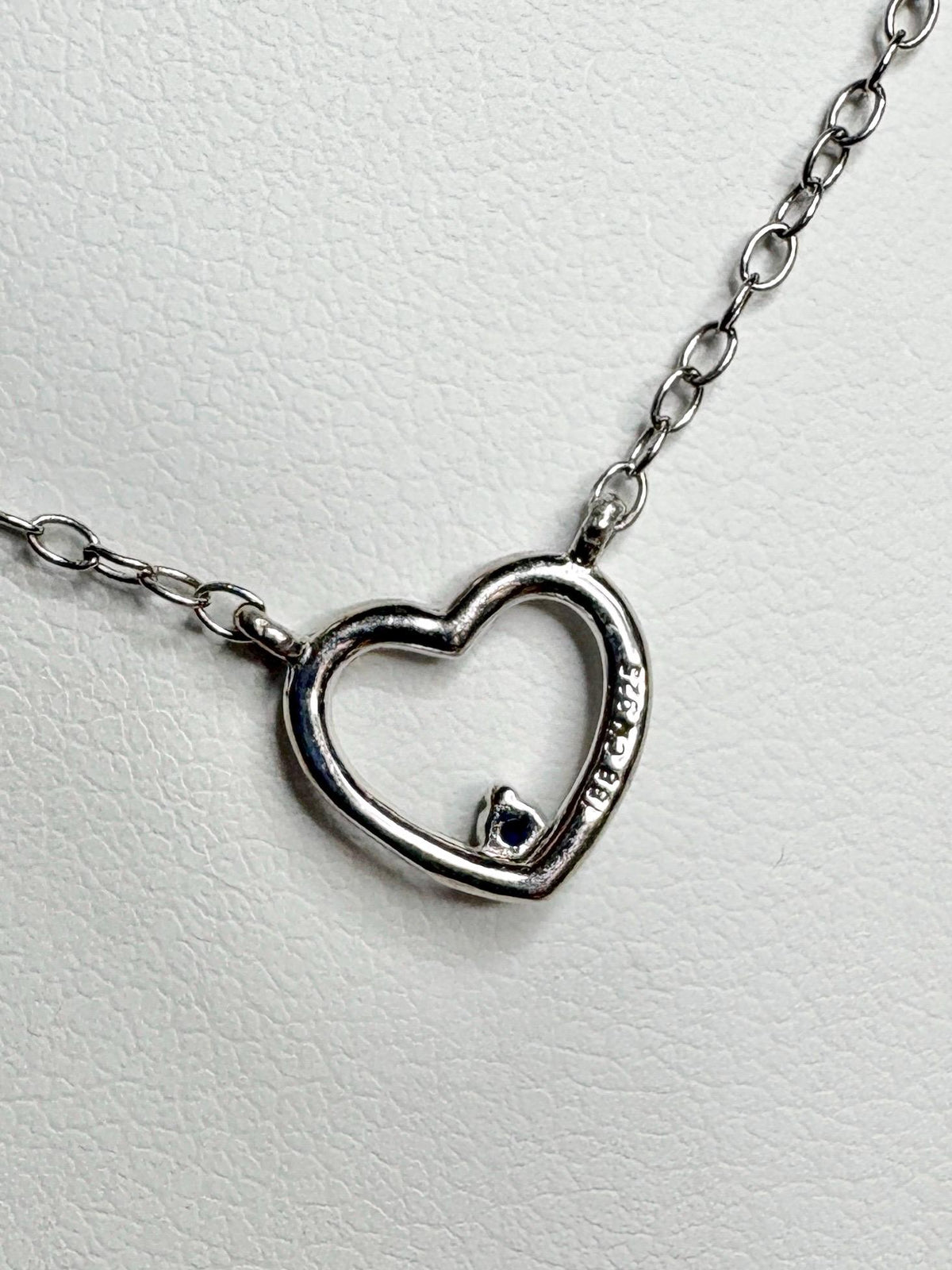 Sweet Tiny Natural Sapphire Accented Heart Necklace in Sterling Silver 18" - NewLifeJewelryVault
