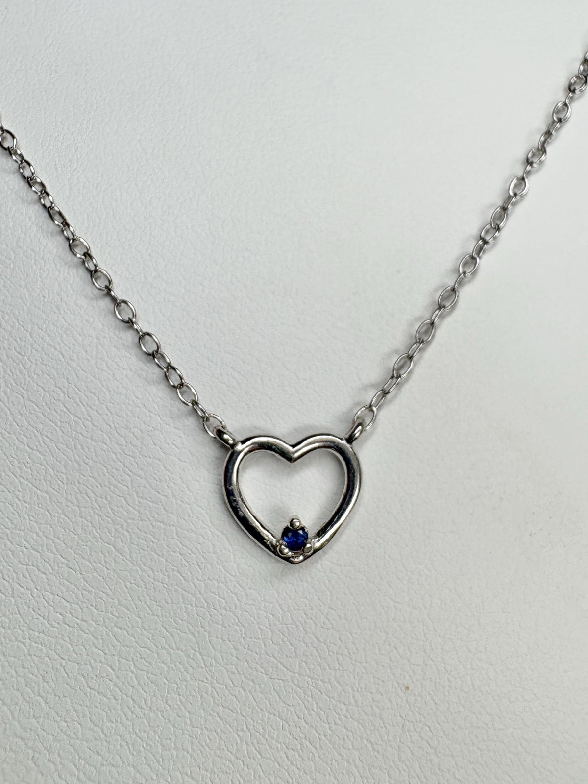Sweet Tiny Natural Sapphire Accented Heart Necklace in Sterling Silver 18" - NewLifeJewelryVault