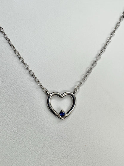 Sweet Tiny Natural Sapphire Accented Heart Necklace in Sterling Silver 18" - NewLifeJewelryVault