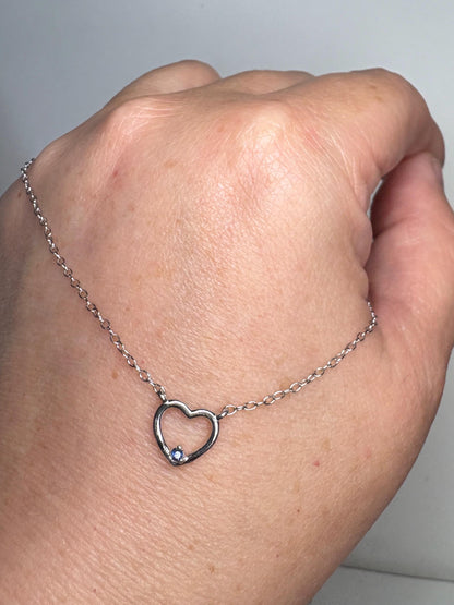 Sweet Tiny Natural Sapphire Accented Heart Necklace in Sterling Silver 18" - NewLifeJewelryVault