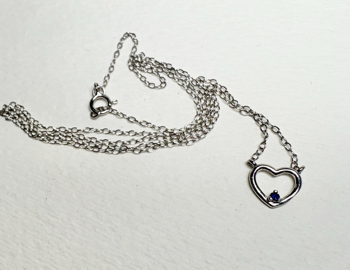 Sweet Tiny Natural Sapphire Accented Heart Necklace in Sterling Silver 18" - NewLifeJewelryVault