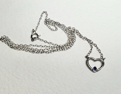 Sweet Tiny Natural Sapphire Accented Heart Necklace in Sterling Silver 18" - NewLifeJewelryVault