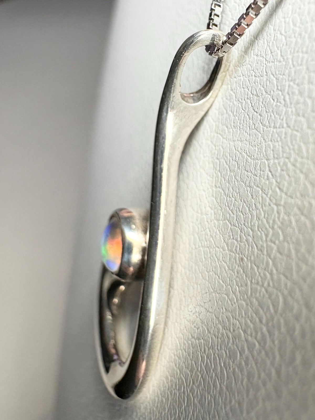 Fish Hook Free Form Style Australian Opal Triplet in Sterling Silver Pendant Necklace 18" - NewLifeJewelryVault